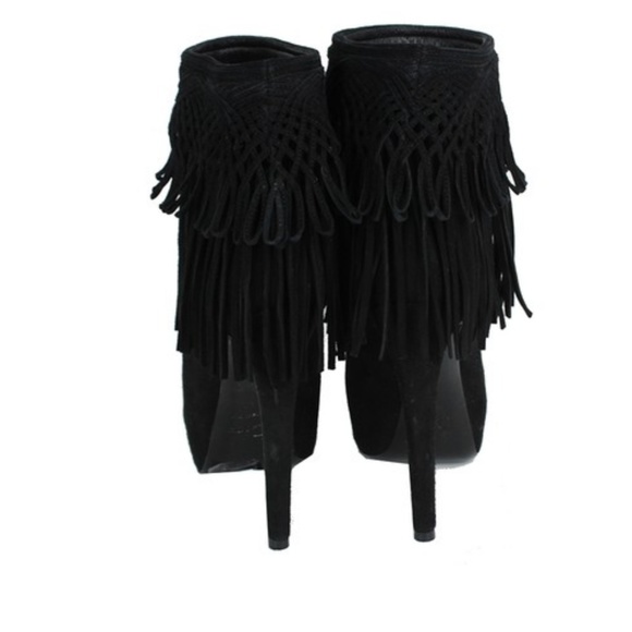 CHRISTIAN DIOR Black FRINGE Stiletto Platform Boots 40 new - Picture 5 of 5